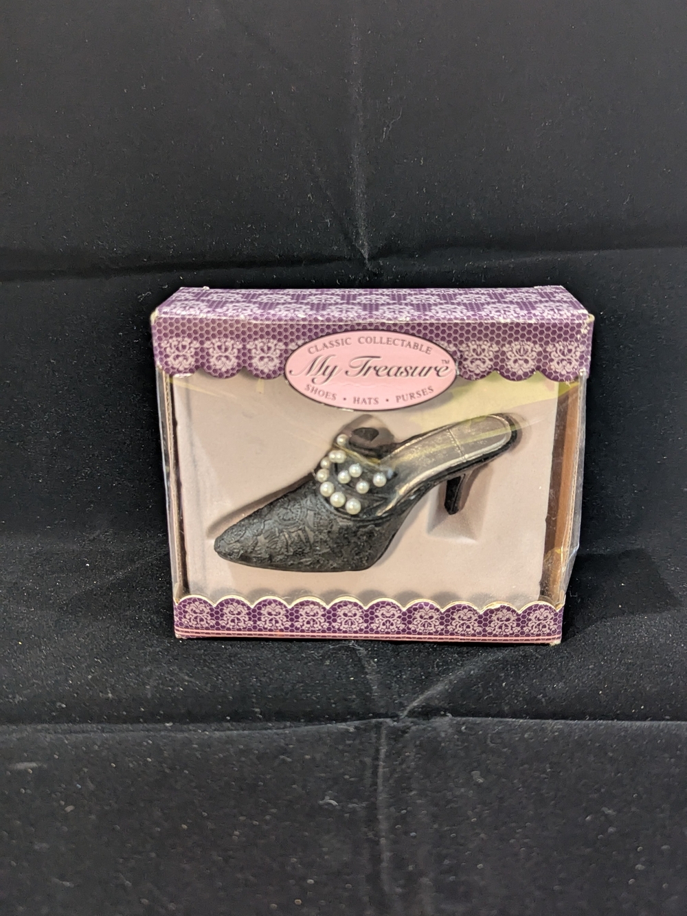 Black Pearl-Embellished Mule Heel Lipstick Holder